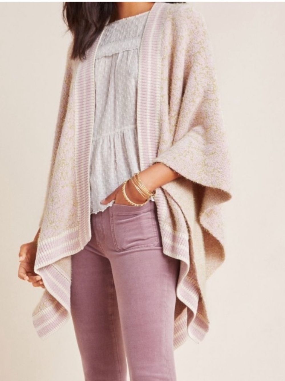 NWT Saturday Sunday Anthropologie Ruana Cape Chenille Pink Wrap OS 25759